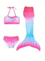 Girl's Mermaid Swimsuit 3pcs Tie Dye Halter Bikini Set