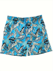 Quick Dry Drawstring Men's Swim Trunks Plants Print Board Shorts Swimwear