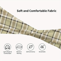 Vintage Plaid Headband Beige & Brown Checkered Pattern Elastic Fit