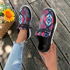 Women's Geometric Canvas Slip-On Flat Shoes Casual Loafers