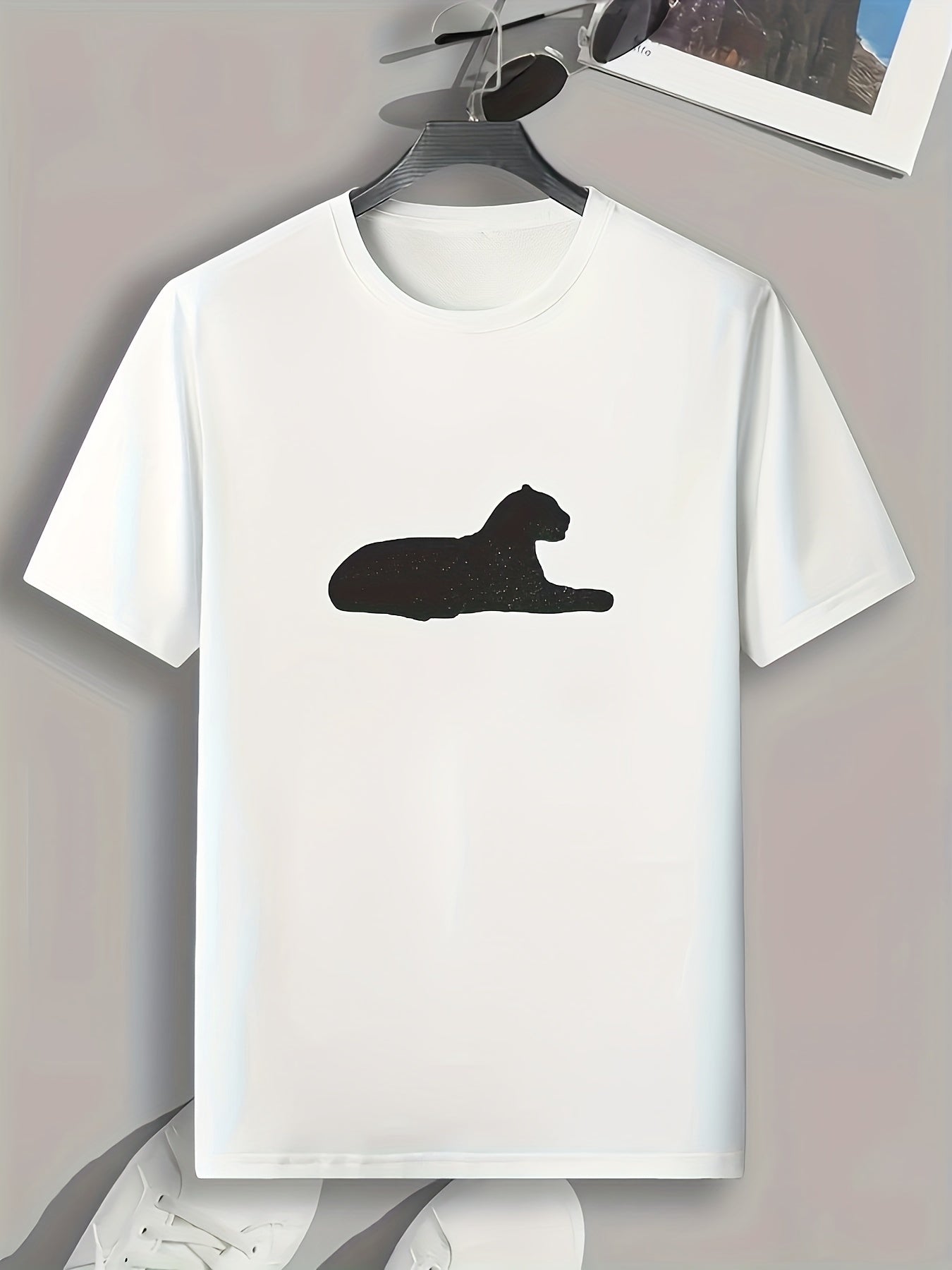 Cat Silhouette Print Men's Comfy T shirt Active Stretch Tee for Summer