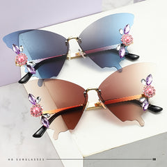 Rhinestone Rimless Butterfly Sunglasses UV Blocking
