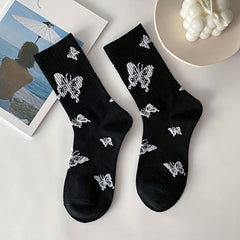 6 Pairs Butterfly Print Mid Tube Socks for Women