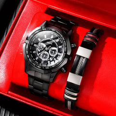 Boys Alloy Steel Band Quartz Watch & Bangle Set