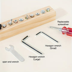 Wooden 10 Hole Screw Busy Board for Toddlers with Colorful Screws & Tools