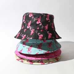 Double Sided Flamingo Embroidery Bucket Hat for Men Women