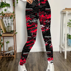 Graffiti Print Skinny Leggings Stretchy Casual Women's Clothing