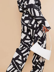 Women's Plus Geometric Print Button Up Top & Pants Set