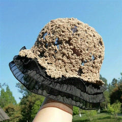 Ruffles Lace Bucket Hat Crochet Breathable Beach Sun Hats For Women