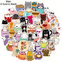 50pcs Cat Coffee Series Doodle Stickers Waterproof DIY Decorative Stick
