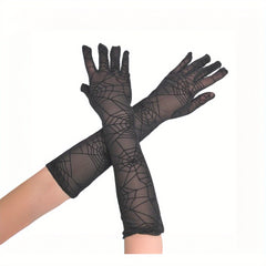 2pcs Halloween Cosplay Lace Up Long Gloves High Sheer Mesh Stretchy Polyester