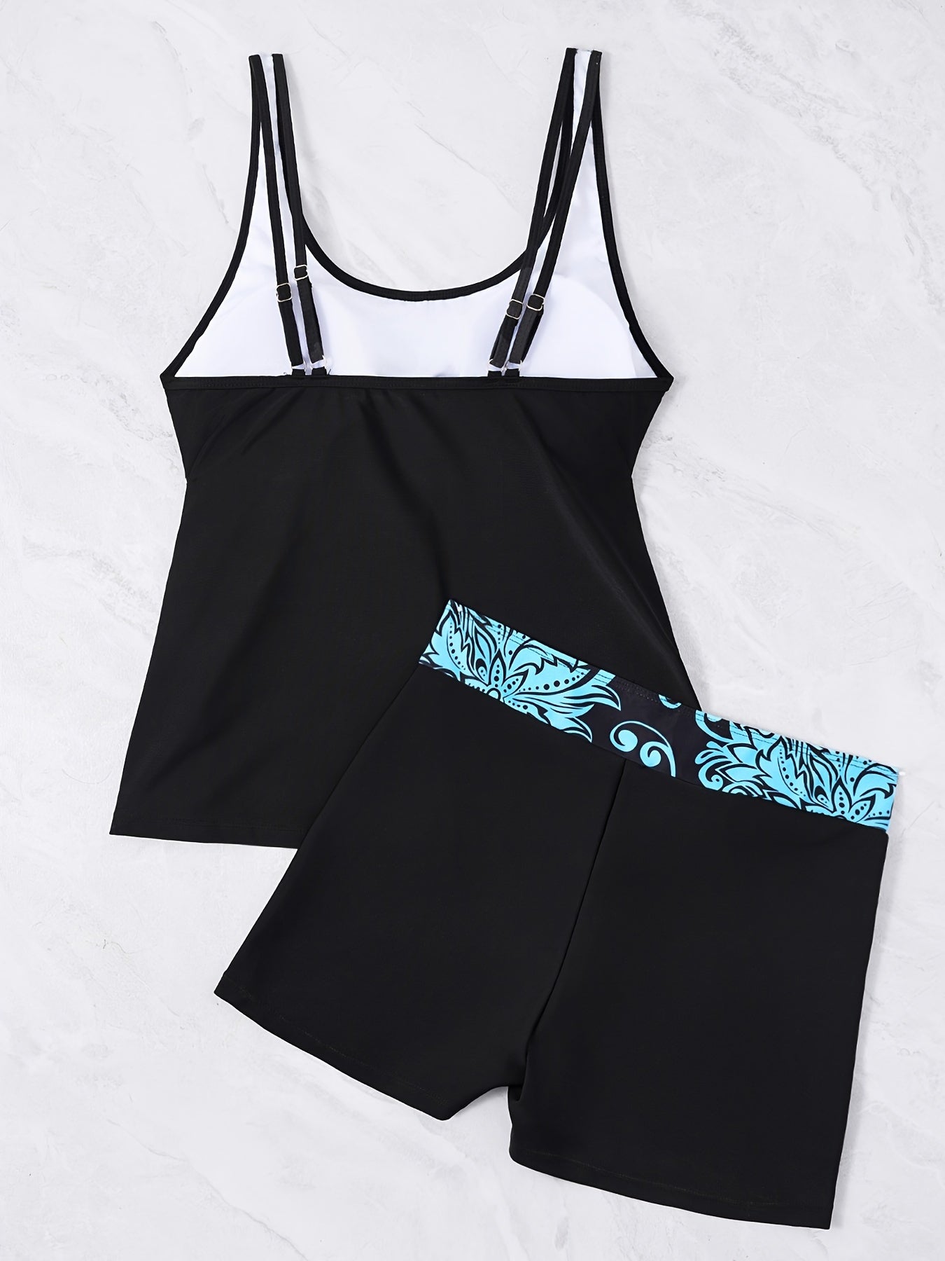 Floral Print Tankini Set Women's Scoop Neck Cami Top & Shorts Swimsuit