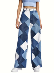 Geometric Print Straight Jeans Loose Fit Denim Pants