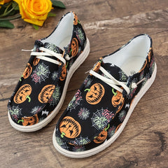 Halloween Pumpkin Pattern Slip On Sneakers Lightweight Comfortable Shoes