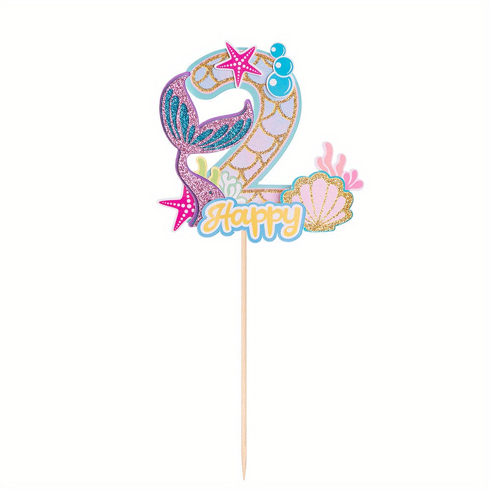 Mermaid Glitter Number Cake Topper 0-9 Birthday Party Decoration