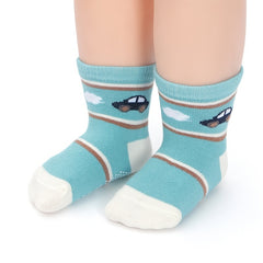 6 Pairs Baby Boys Cartoon Airplane and Car Print Crew Socks