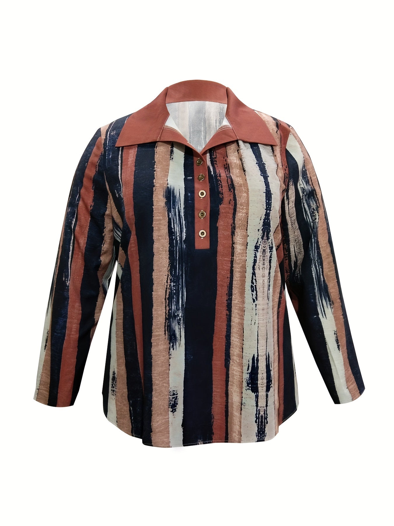 Stripe Print Long Sleeve Workwear Top