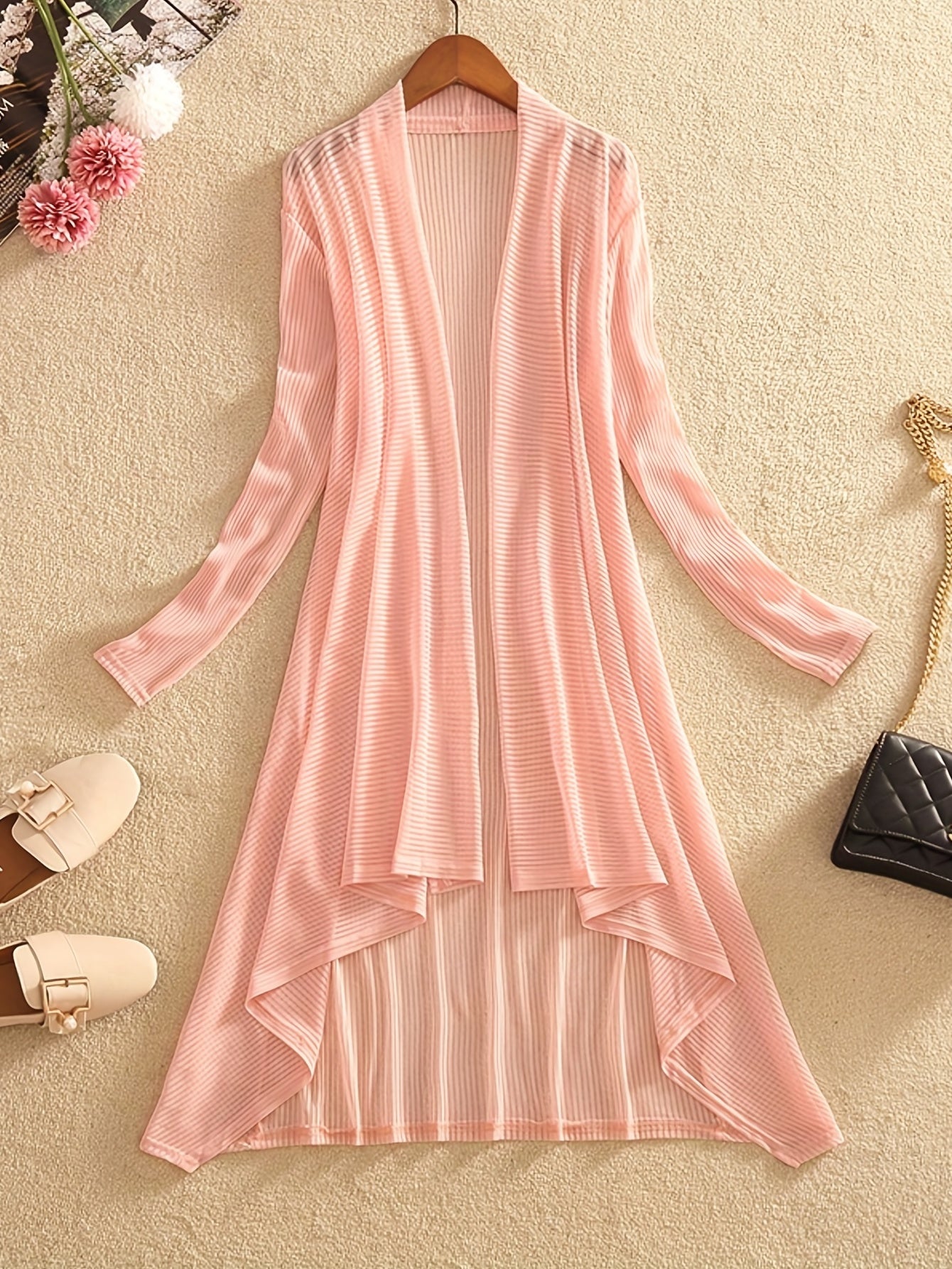 Hollow Out Open Front Cover Up Long Sleeve Beach Cardigan
