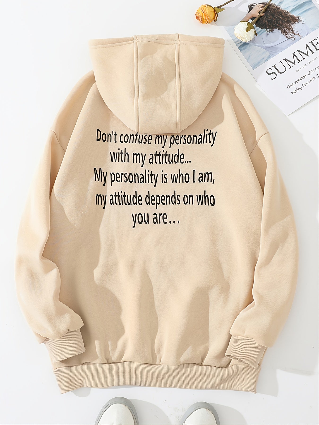 Apricot Hoodie with Kangaroo Pockets for Women