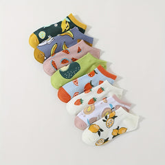 8 Pairs Cartoon Fruit Print Socks Crew & Ankle Socks Women's Stockings