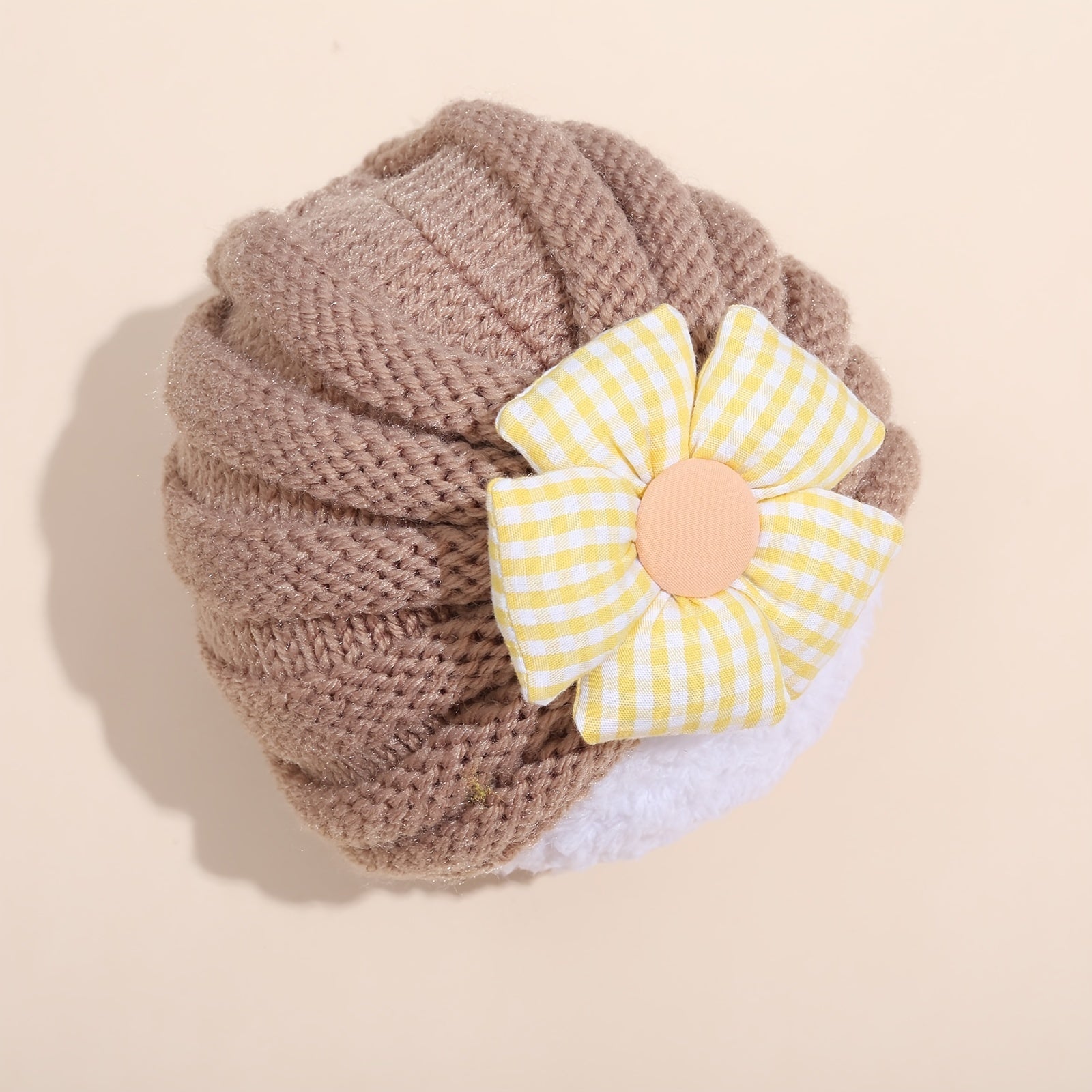Kids Warm Candy Plaid Flower Beanie for Autumn & Winter