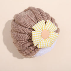 Kids Warm Candy Plaid Flower Beanie for Autumn & Winter