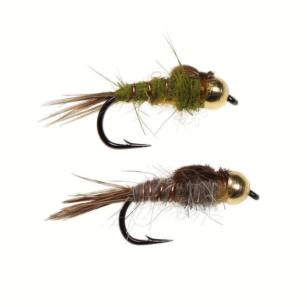 6PCS 14 Brass Bead Hare's Ear Nymph Trout Fly Fishing Lure Bait
