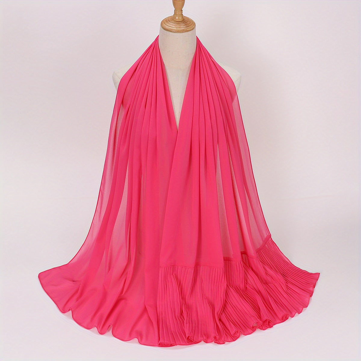 Pleated Ruffles Chiffon Hijab Solid Stitching Scarf Shawl for Women