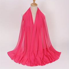 Pleated Ruffles Chiffon Hijab Solid Stitching Scarf Shawl for Women