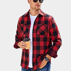Men's Plaid Flannel Lapel Collar Shirt