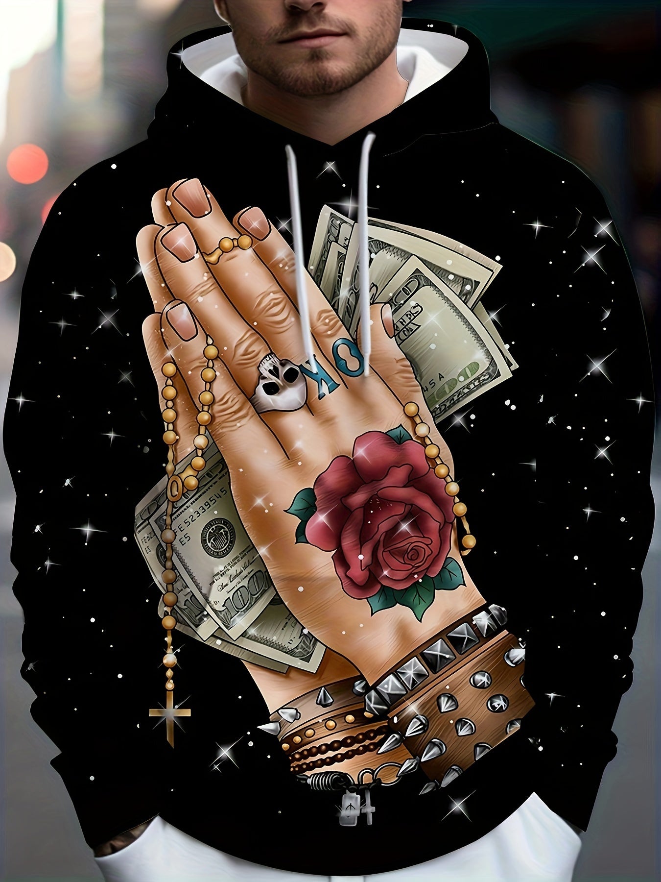 Hand Praying For Money Print Hoodies For Men Graphic Hoodie