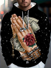 Hand Praying For Money Print Hoodies For Men Graphic Hoodie