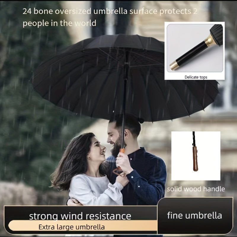 Vintage Long Handle Umbrella Wind Resistant Business Straight Pole Long Umbrella