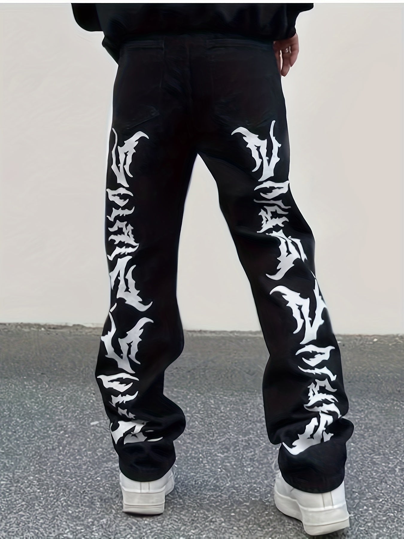 Hip Hop All Over Print Wide Straight Leg Jeans Men's Casual Denim Pants