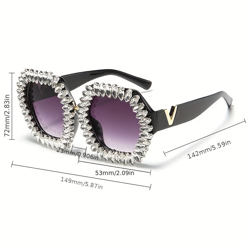 Polygon Rhinestone Sunglasses for Women