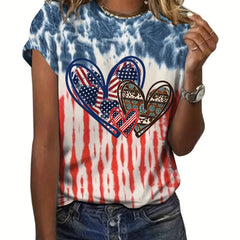Summer Hearts Shape American Flag Tie Dye T-shirt Short Sleeves