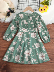 Floral Print Flounce Sleeve Belted Dress