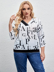 Women's Letter Print V-Neck Blouse