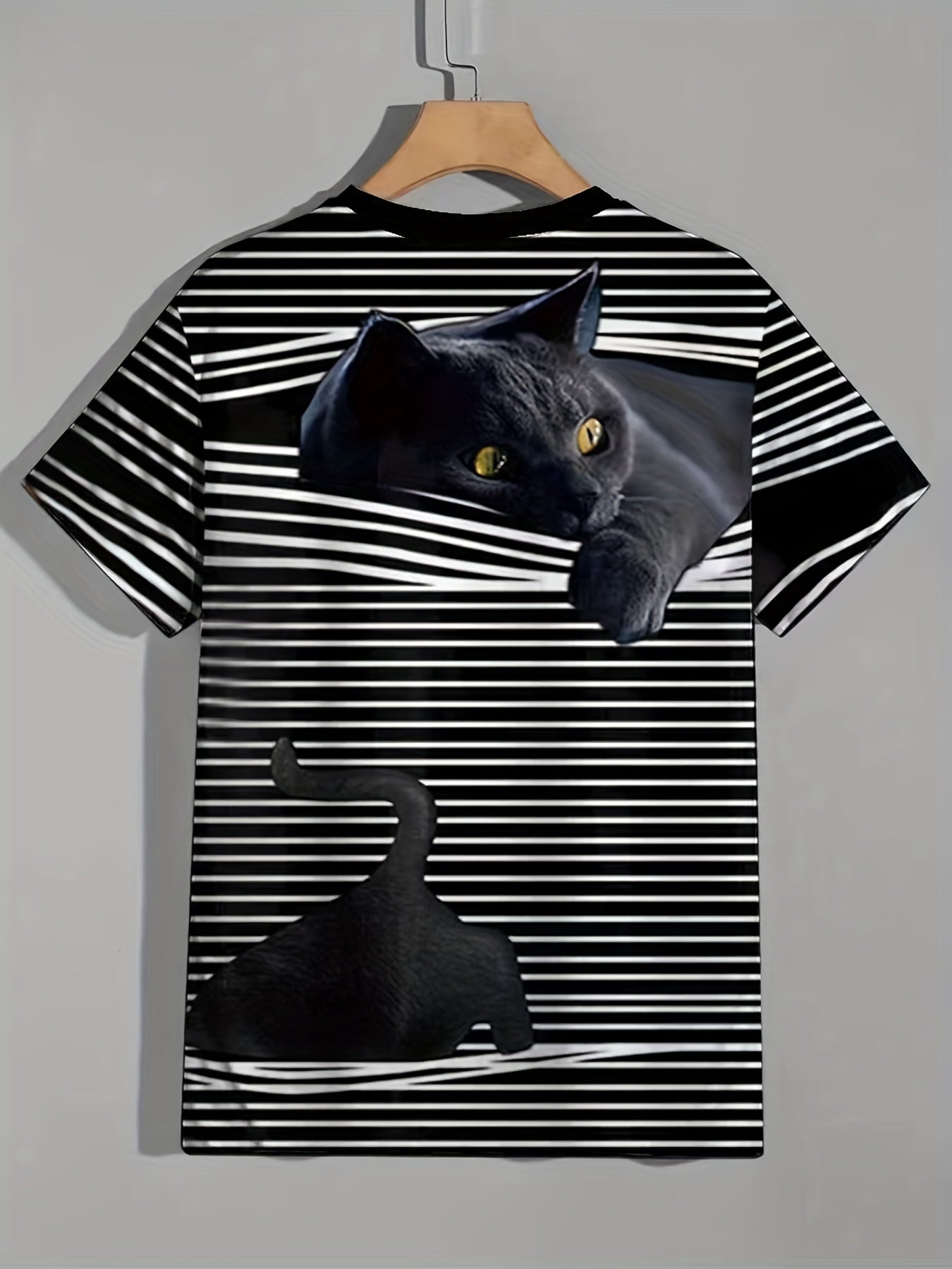 Men's 3D Cat & Blinds Graphic T Shirt Breathable Tee for Outdoor Fun