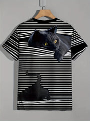 Men's 3D Cat & Blinds Graphic T Shirt Breathable Tee for Outdoor Fun