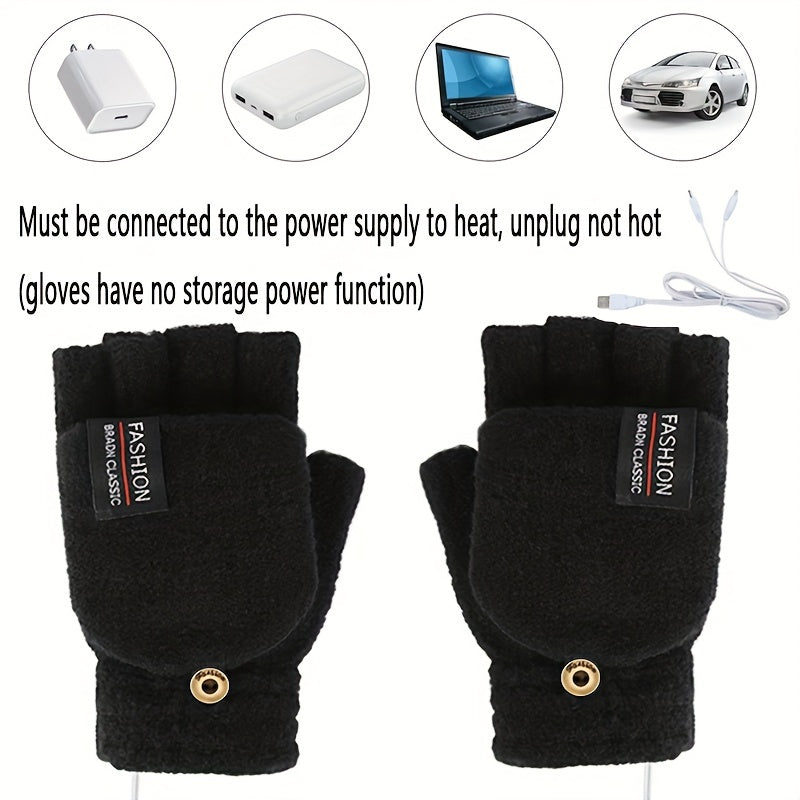 Rechargeable Heated Half Finger Gloves USB Charging Winter Hand Warmer