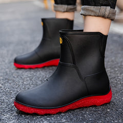 Women's Waterproof Rain Boots Round Toe Slip on Short Boots