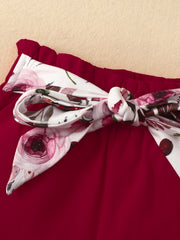 Baby Girls Rose Print Peplum Top & Shorts Set with Headband