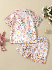 Flower & Bunny Print Pajama Set Baby Girls Loungewear