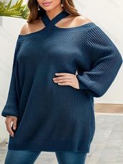 Cold Shoulder Lantern Sleeve Knit Sweater