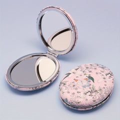 Oval Rhinestone Decor Compact Mirror Double Side Folding Vanity Makeup Mirror