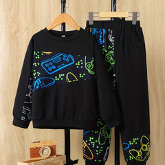 Boys Floral Print Long-Sleeve Sweatpants Set
