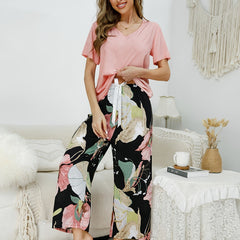 Floral Print Pajama Set Short Sleeve Top & Pants