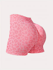 3pcs Leopard Print Hip Lifting Yoga Shorts High Waist Workout Activewear