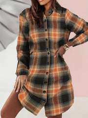 Plaid Print Shirt Dress Vintage Button Front Long Sleeve Dress Women's Clothing